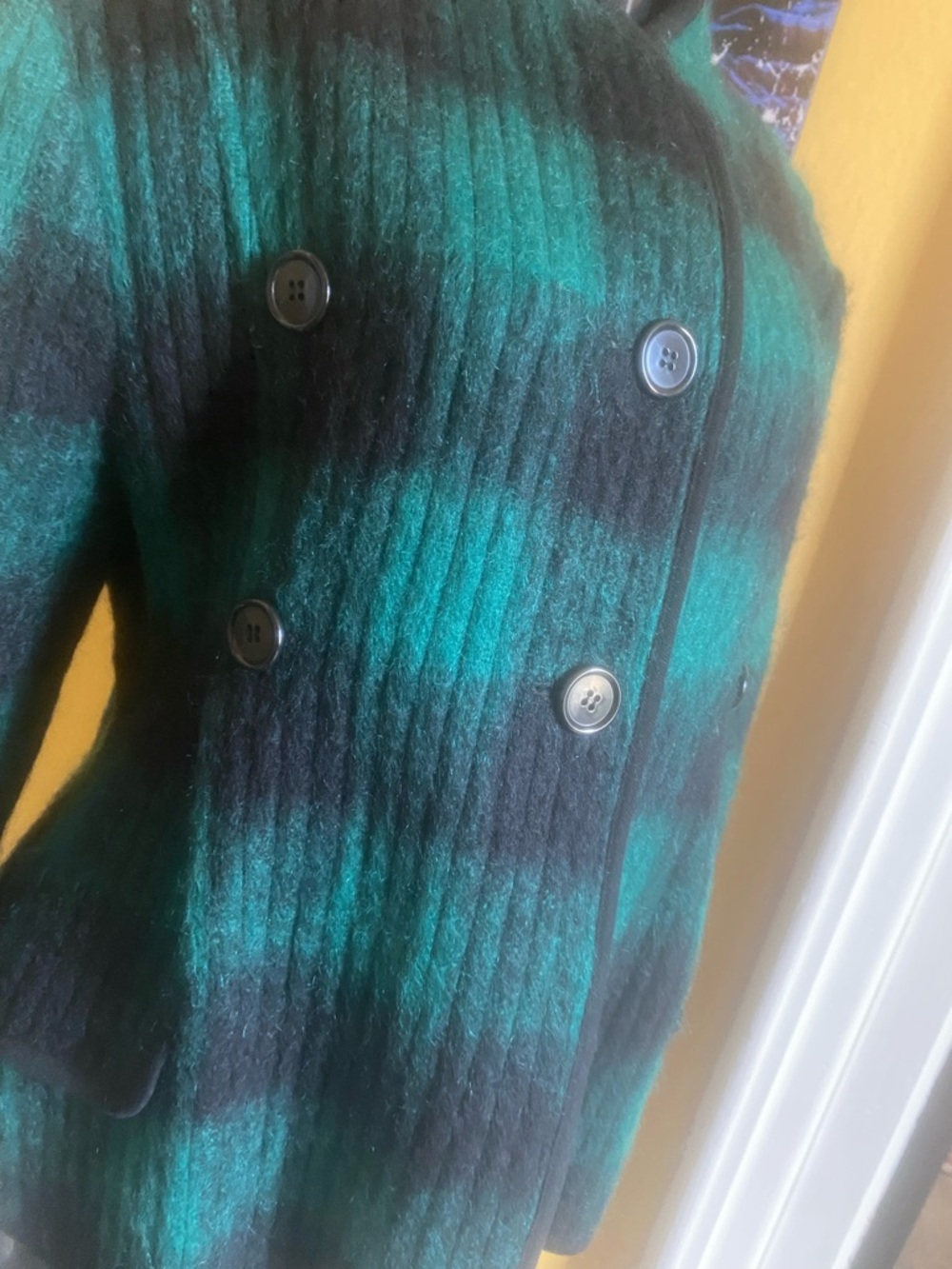 Vintage Green & Black Plaid Double-Breasted Plaid Structured Mohair Wool Jacket